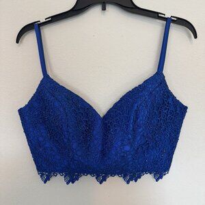 Bodice Bustier Corset Crop Too Bralette Lace Rhinestones Formal Evening Prom Blu